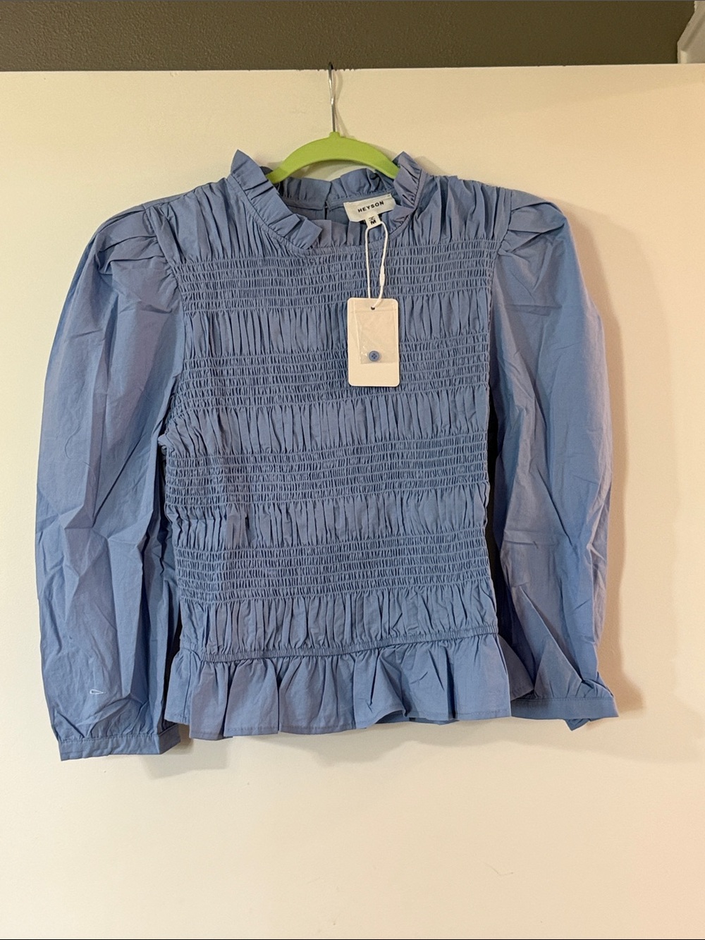 Heyson Light Blue Smocked Ruffle-Trim Blouse